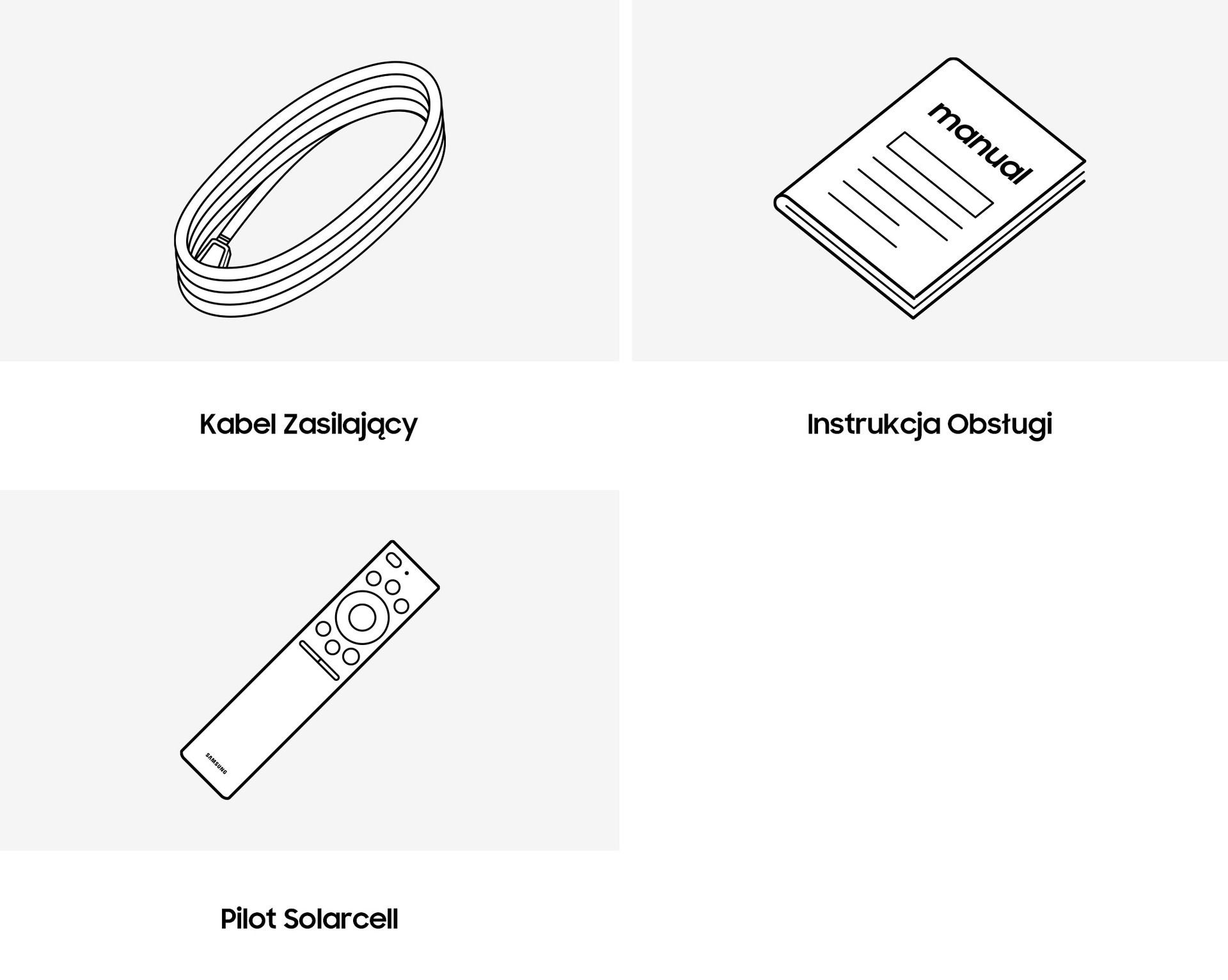 Grafika pokazująca co wchodzi w zestaw telewizora 65” QLED 4K Q70D QE65Q70DATXXH