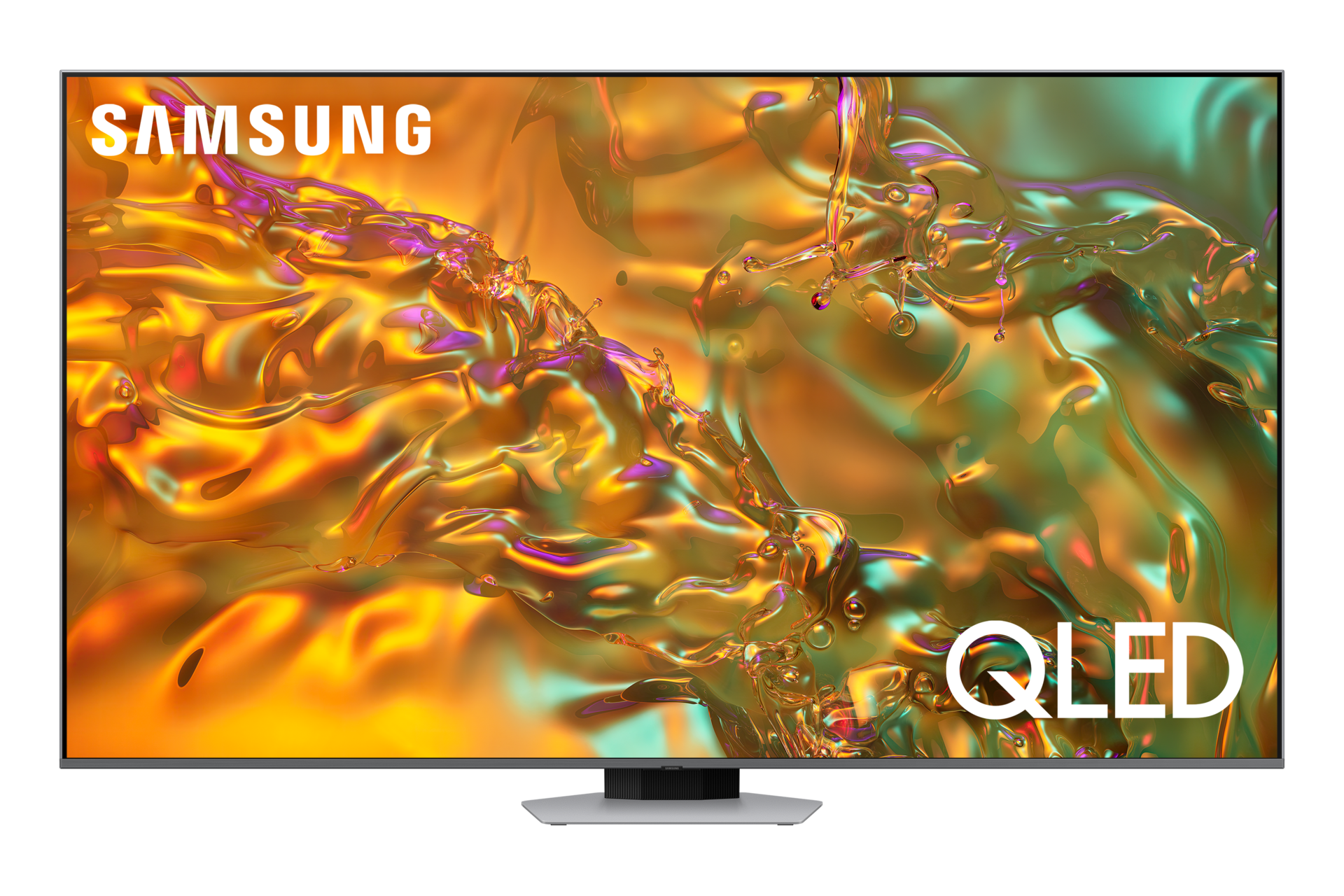 Telewizor 65” QLED 4K Q80D  stojący na podstawie, widok na wprost