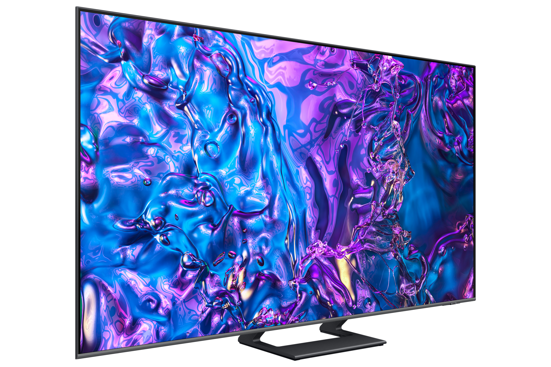 Telewizor 75” QLED 4K Q77D  stojący na podstawie, widok z lewej