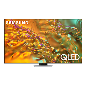 Telewizor 75” QLED 4K Q80D  stojący na podstawie, widok na wprost