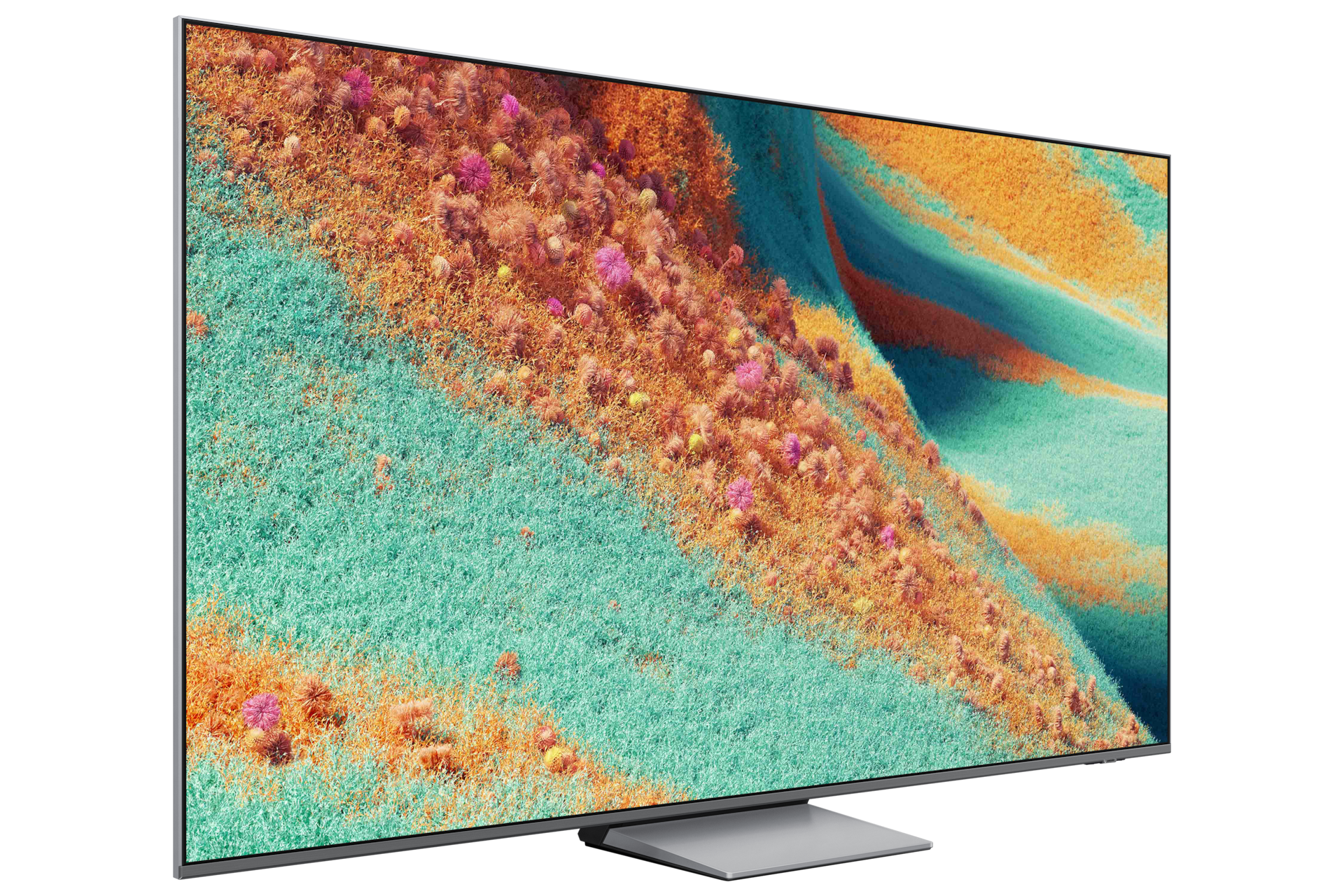 telewizor 75" Neo QLED QN85F 4K Samsung Vision AI Smart TV (2025) - widok z przodu i boku wraz z wymiarami urządzenia