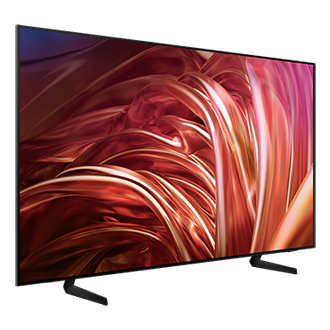 Telewizor 77” OLED 4K S85D  stojący na podstawie, widok z lewej