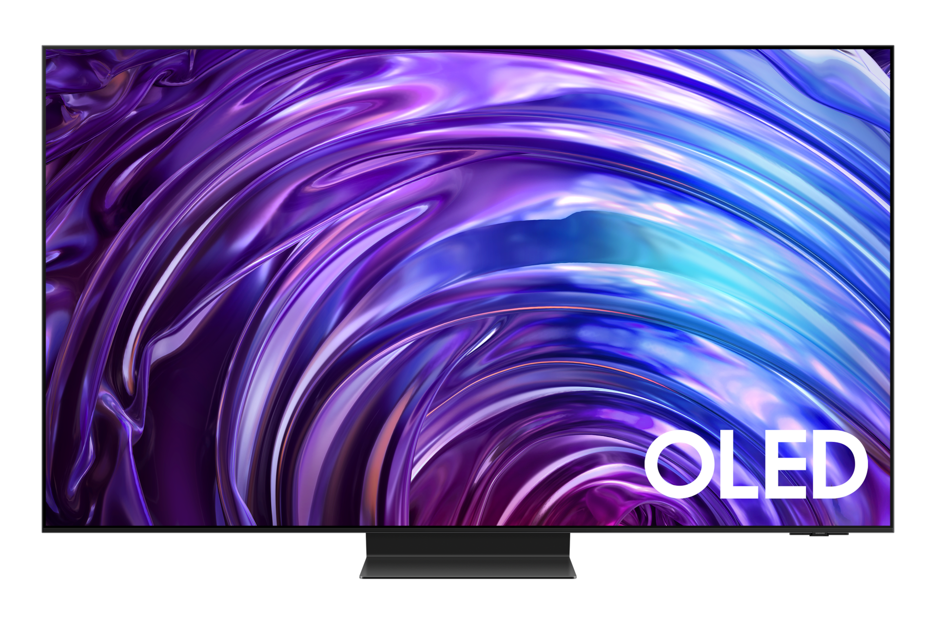 Telewizor 77” OLED S95D 4K Smart TV stojący na podstawie, widok na wprost