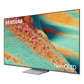 Telewizor 85" Neo QLED QN85F 4K Samsung Vision AI Smart TV (2025) - widok skośny z lewej strony z napisem Samsung NeoQLED
