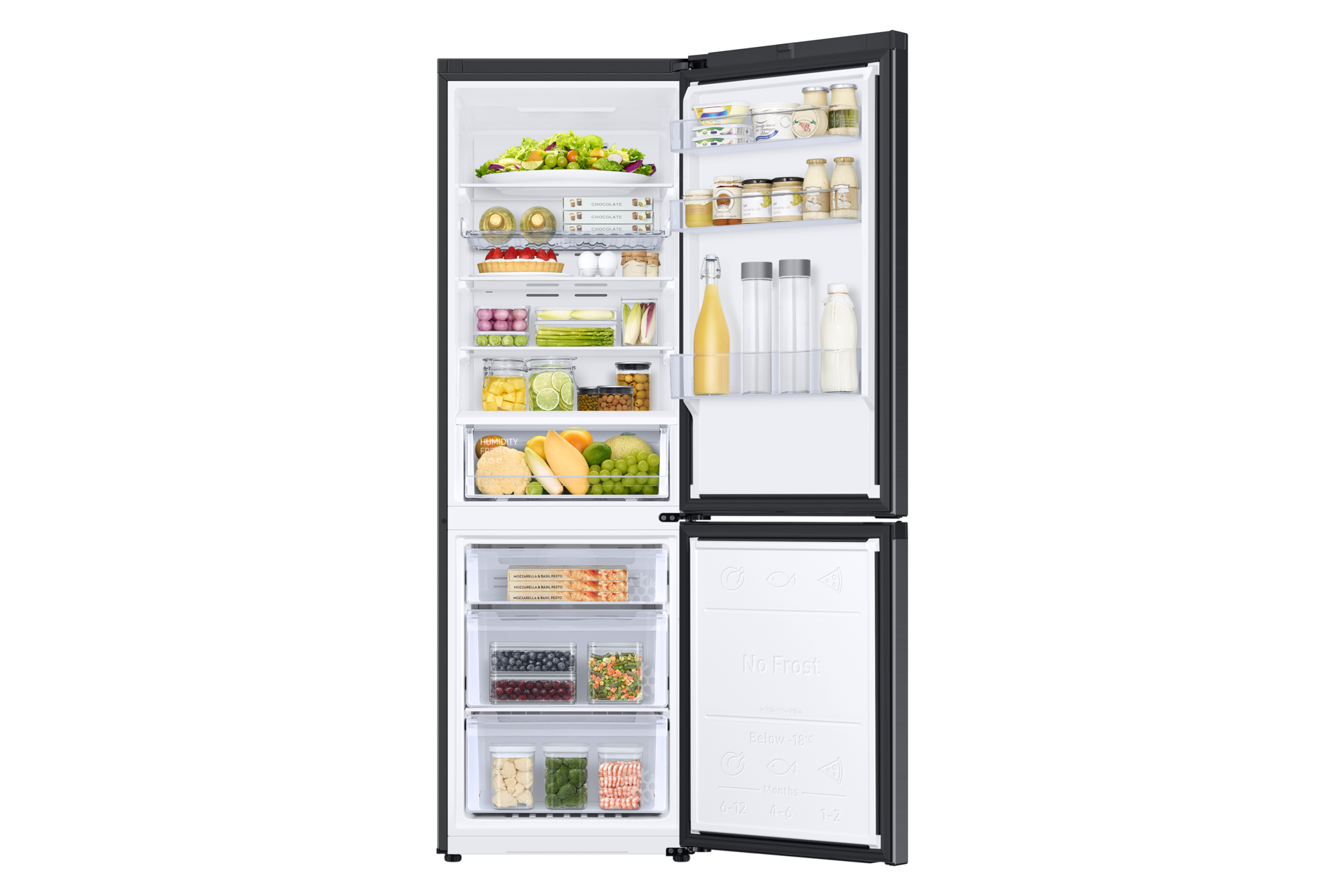 Bottom Mount Freezer Refrigerator AII around cooling 340 Front-Open-With-Food Black 