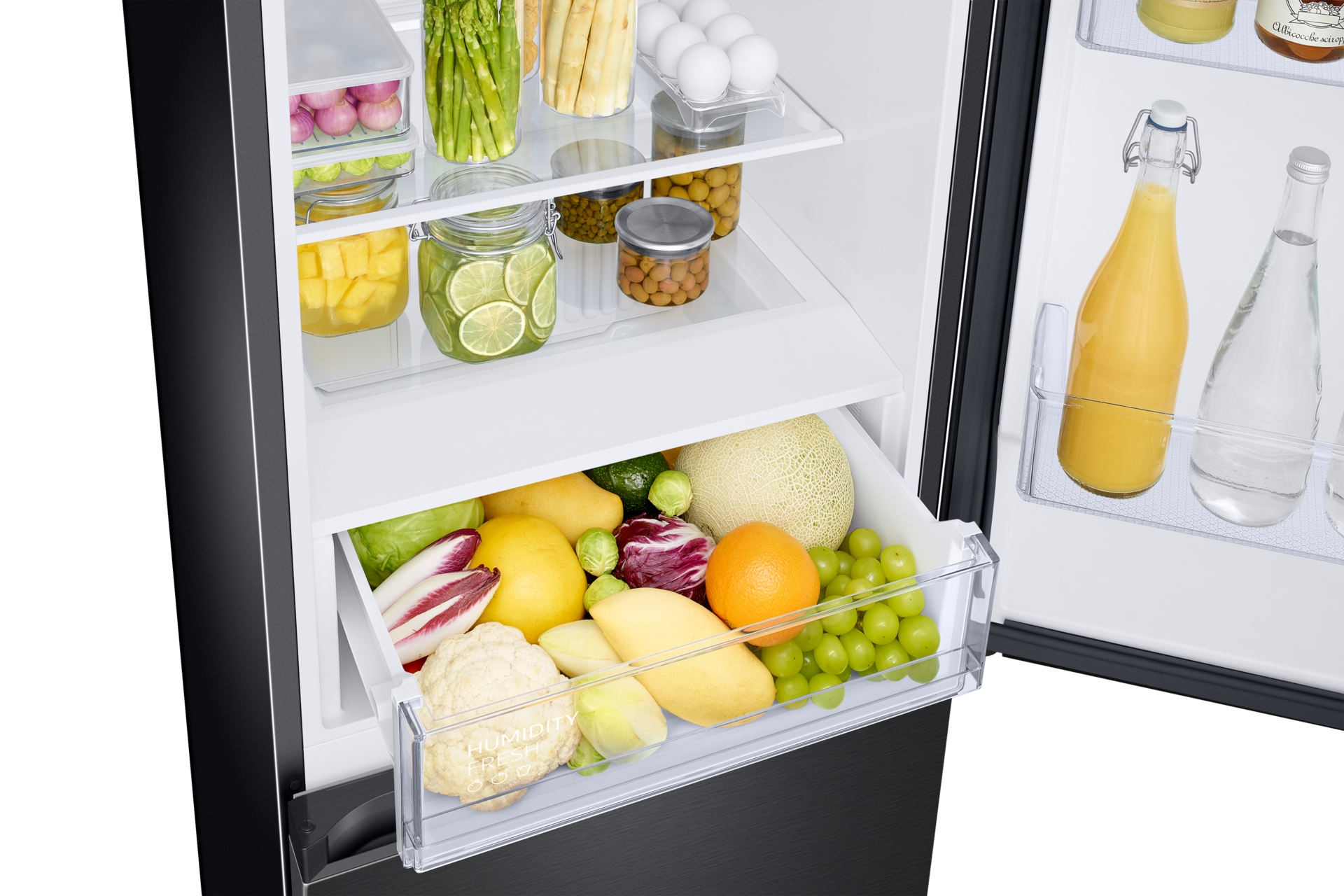 Bottom Mount Freezer Refrigerator AII around cooling 340 Detail-Moist-Fresh-Zone Black 