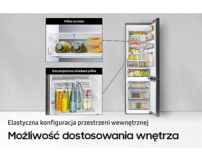 Lodówka z dolnym Bespoke (RB34C6B3E22/EF) z Wi-Fi z możliwością swobodnej konfiguracji wnętrza