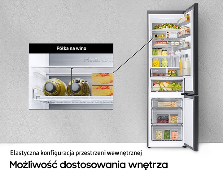 Lodówka Bespoke RB38A6B2EB1 z panelami w kolorze grafitowej stali  - ujęcie z prawego boku