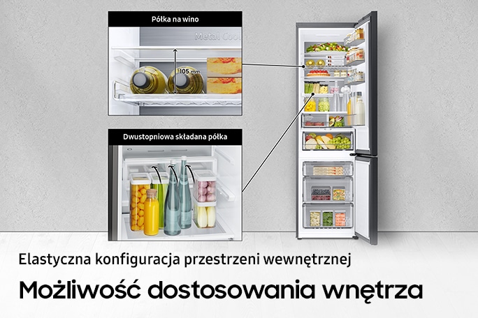 Lodówka z dolnym zamrażalnikiem Bespoke RB38A7B6D22/EF z możliwością indywidualnej konfiguracji wnętrza