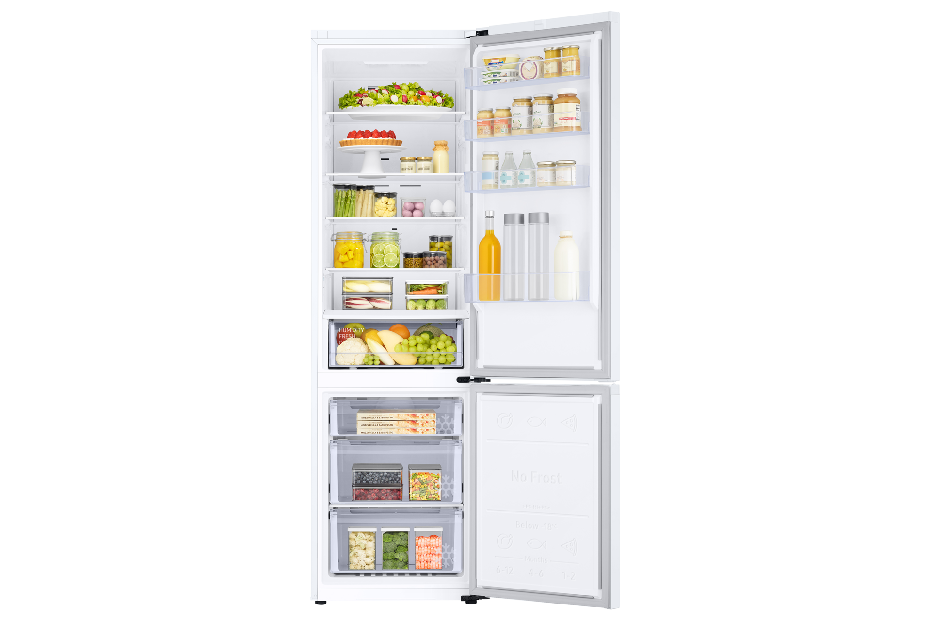 RB38C600EWWEF Lodówka AI z dolnym zamrażalnikiem Wi-Fi 2.03 m 390 l Front-Open-with-food White 