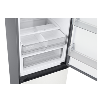 Zbliżenie na szuflady Optimal Fresh i Humidity Fresh w lodówce Samsung