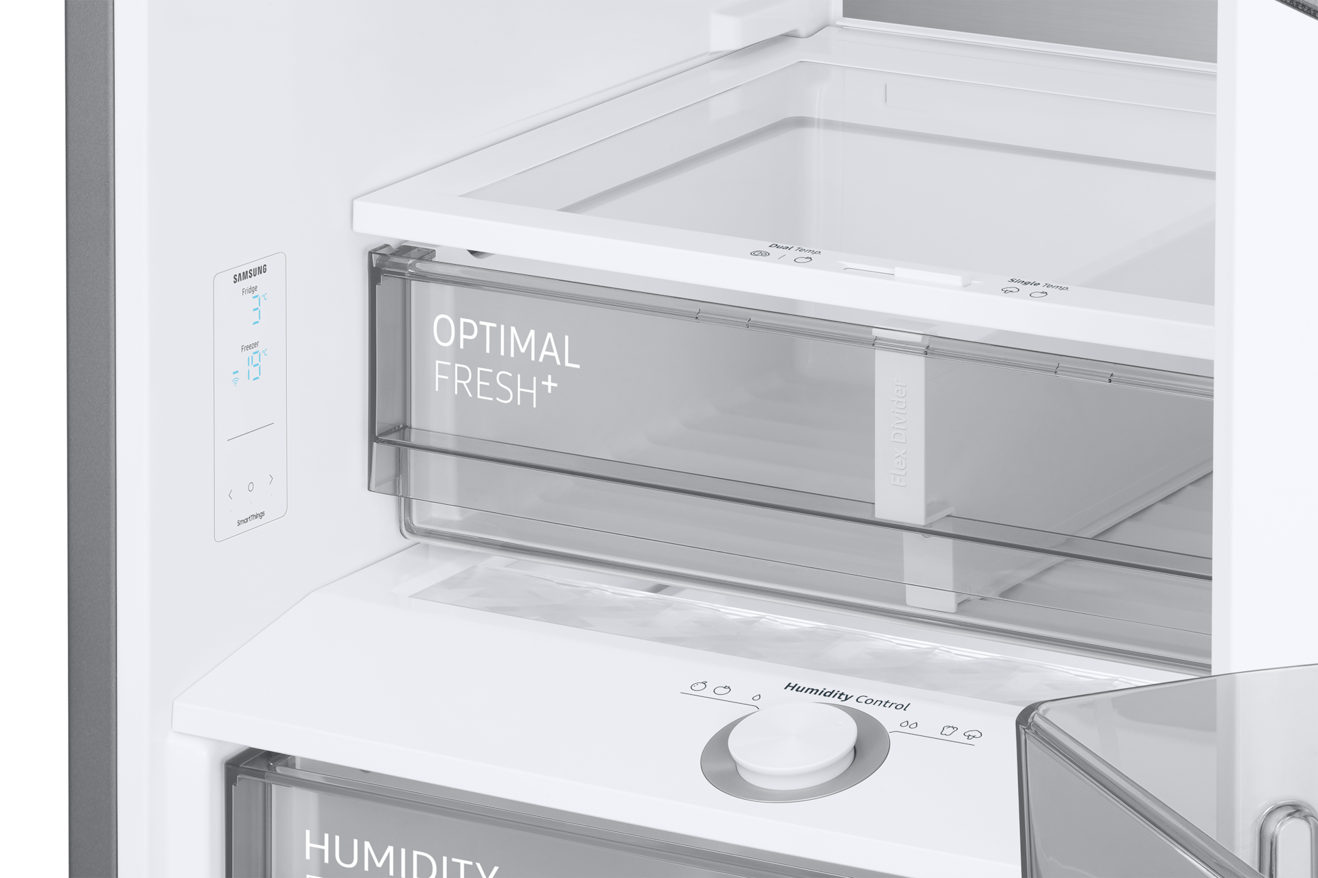 Bespoke Bottom Mount Freezer with SmartThings AI energy mode and Twin Cooling Detail-Display Silver 