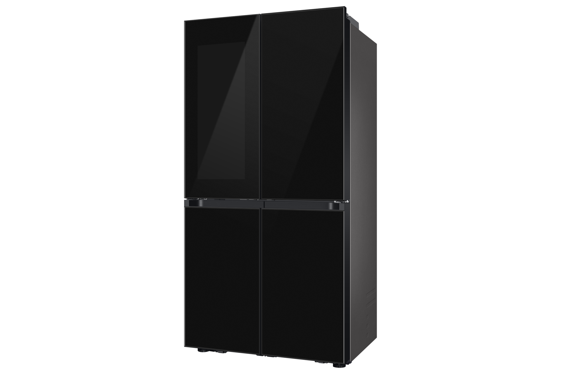 Lodówka Samsung Multidoor RF65DB970E22EO lewy bok, elegancki czarny design oraz przeszklone drzwi