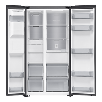 Lodówka Side By Side AI RS70F64KEBEO No Frost Metal Cooling z otwartymi drzwami