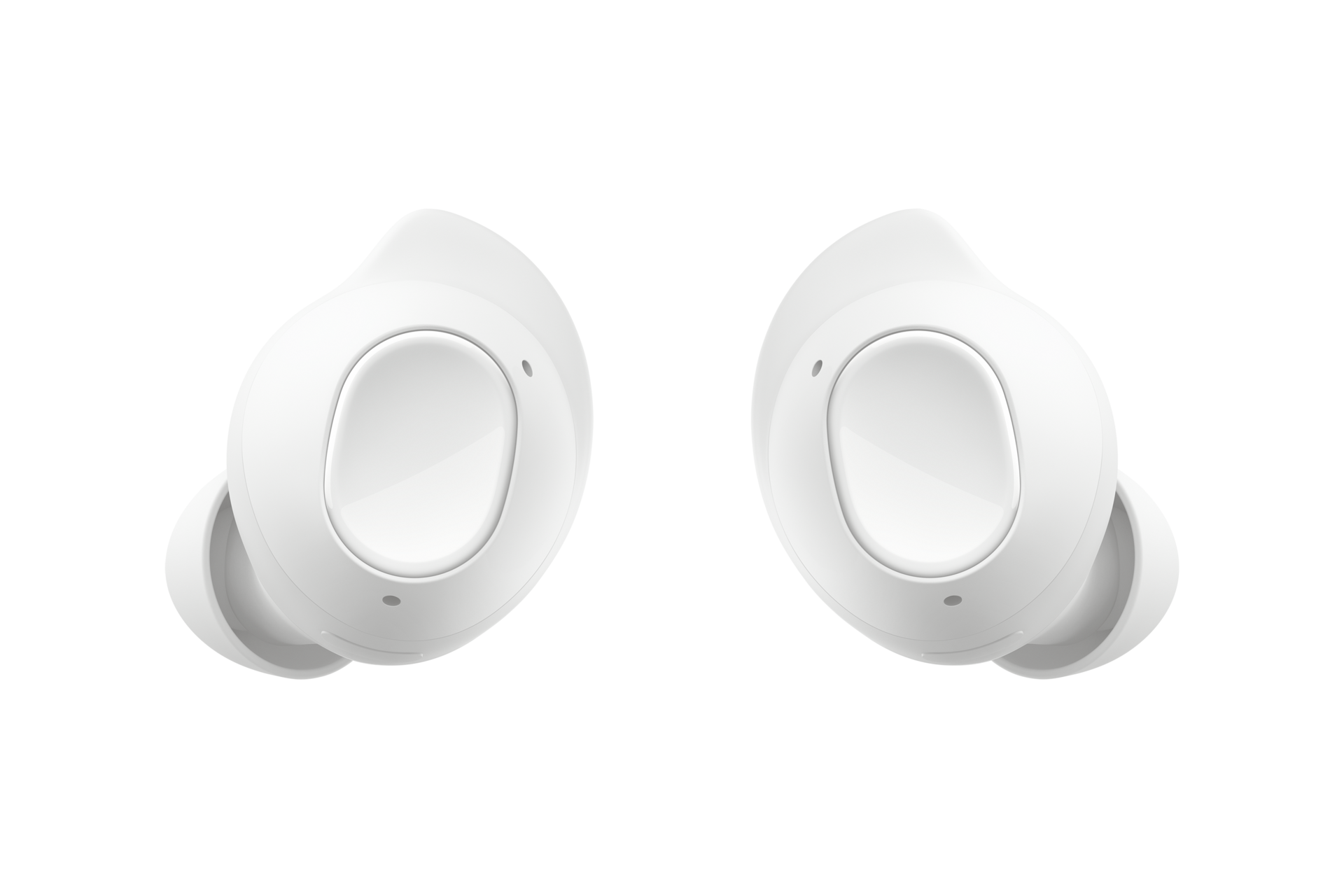 Białe słuchawki bezprzewodowe dokanałowe Galaxy Buds FE przodem