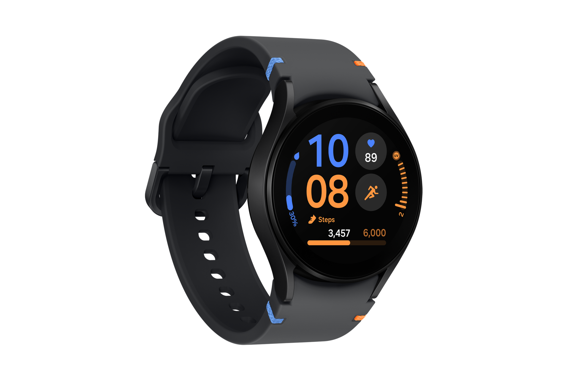 Czarny smartwatch Galaxy FE bokiem od lewej 