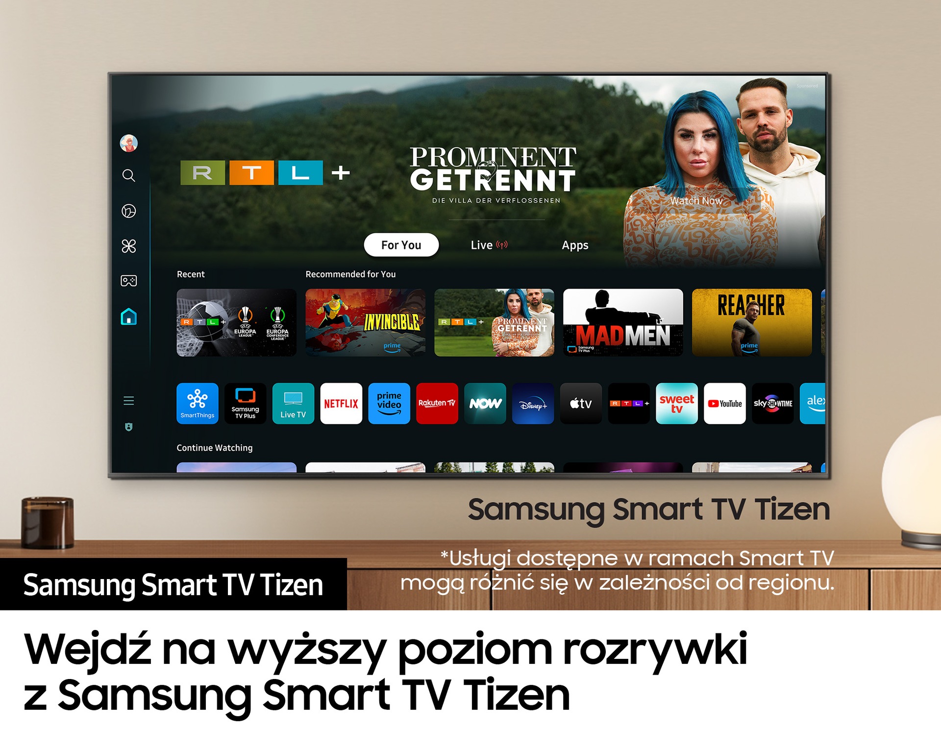 Grafika pokazujaca aplikację Smart TV w 50” Crystal UHD DU7192
