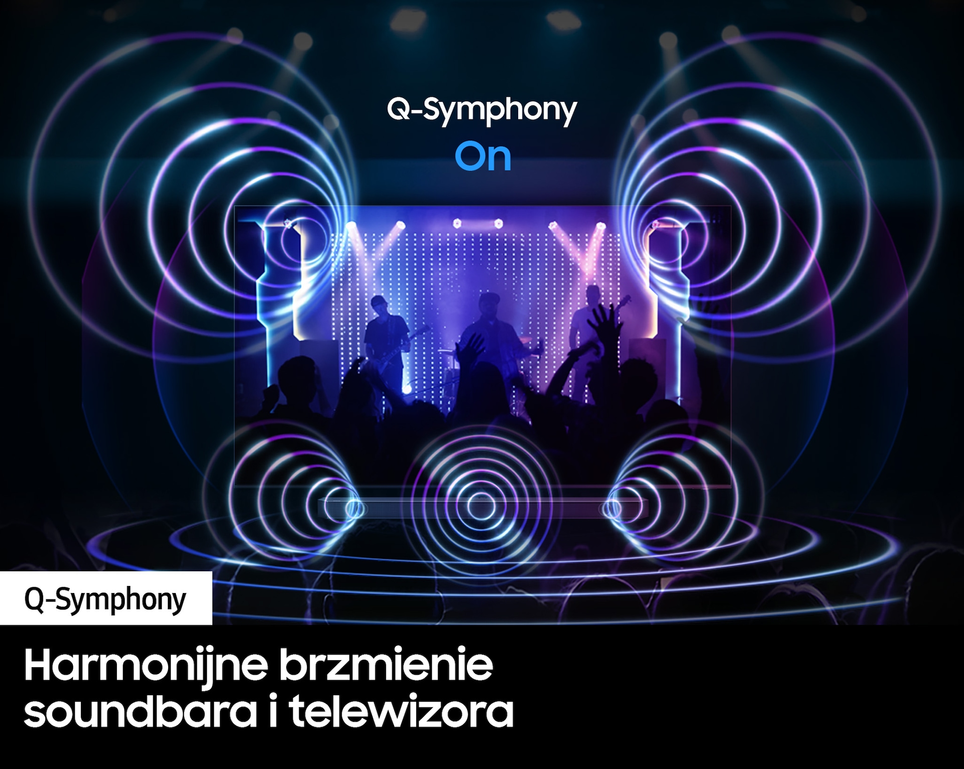 Grafika pokazujaca technologię Q-Symphony w 55” Crystal UHD DU7192