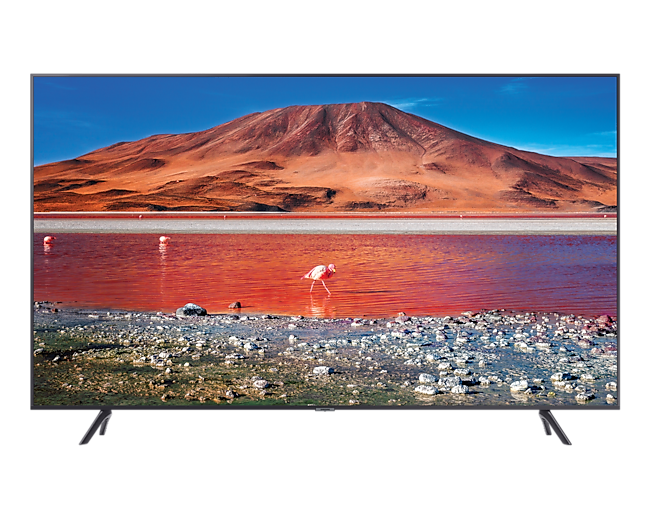 Przód Smart TV Samsung Crystal UHD 4K o wielkości 70 cali TU7122 model UE70TU7122KXXH z Wyświetlaczem Krystalicznym