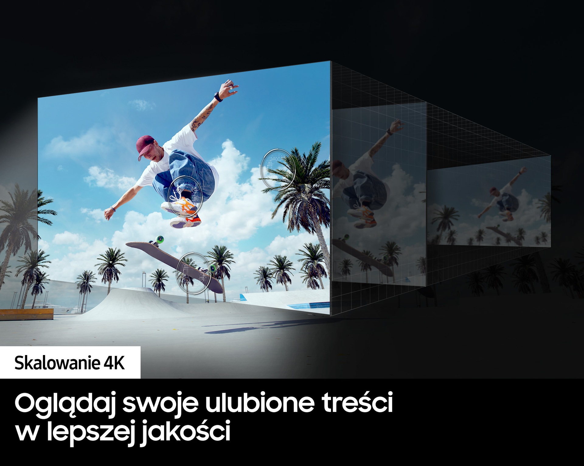 Grafika pokazujaca Skalowanie 4K w 75” Crystal UHD DU7192