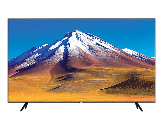 Telewizor 75 cali Samsung UHD seria TU7092 czyli niezwykła głębia kolorów dzięki procesorowi Crystal UHD - widok frontu urządzenia.