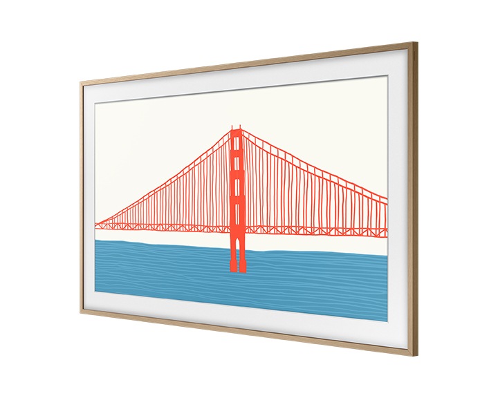 Telewizor Samsung The Frame 50" z wymienną ramką wiszący na ścianie (VG-SCFA50TKBXC) - widok po skosie w lewo