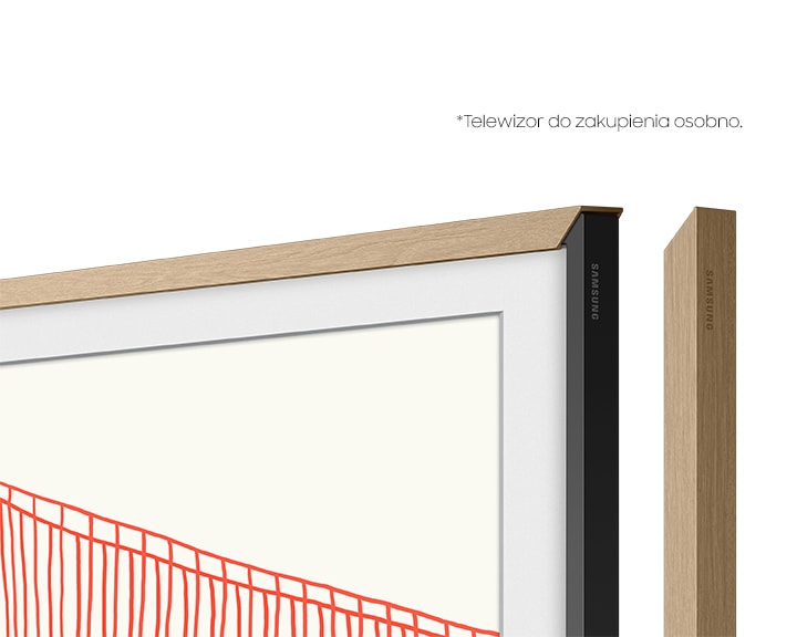 Zbliżenie na założony jenen element ramki The Frame w telewizorze Samsung 50 cali (VG-SCFA50TKBXC)