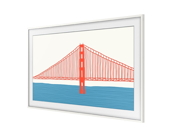 Telewizor Samsung The Frame 50" z wymienną ramką wiszący na ścianie (VG-SCFA50WTBXC) - widok po skosie w lewo