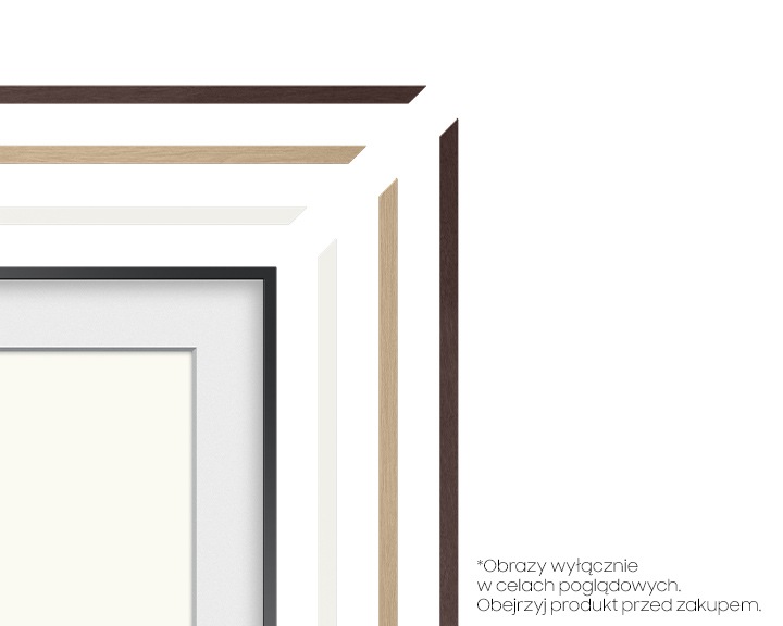 Zbliżenie na rant telewizora The Frame 55" Samsung (VG-SCFA55TKBXC) - widok na różne kolory ramek