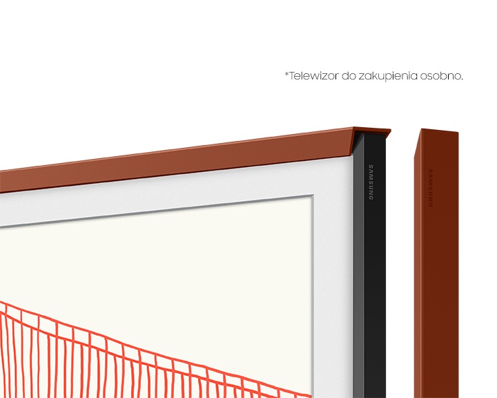 Zbliżenie na założony jenen element ramki The Frame w telewizorze Samsung 55 cali (VG-SCFA55TRCXC)