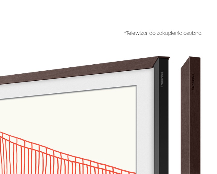 Zbliżenie na założony jenen element ramki The Frame w telewizorze Samsung 65 cali (VG-SCFA65BWBXC)
