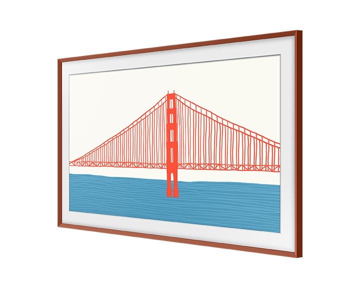 Telewizor Samsung The Frame 65" z wymienną ramką wiszący na ścianie (VG-SCFA65TRCXC) - widok po skosie w lewo