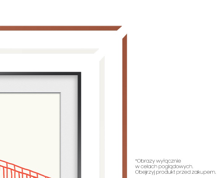 Zbliżenie na rant telewizora The Frame 65" Samsung (VG-SCFA65TRCXC) - widok na różne kolory ramek