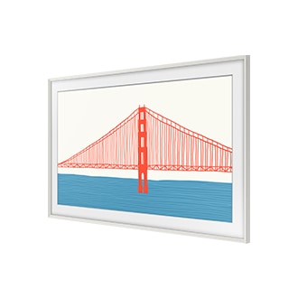 Telewizor Samsung The Frame 65" z wymienną ramką wiszący na ścianie (VG-SCFA65WTCXC) - widok po skosie w lewo