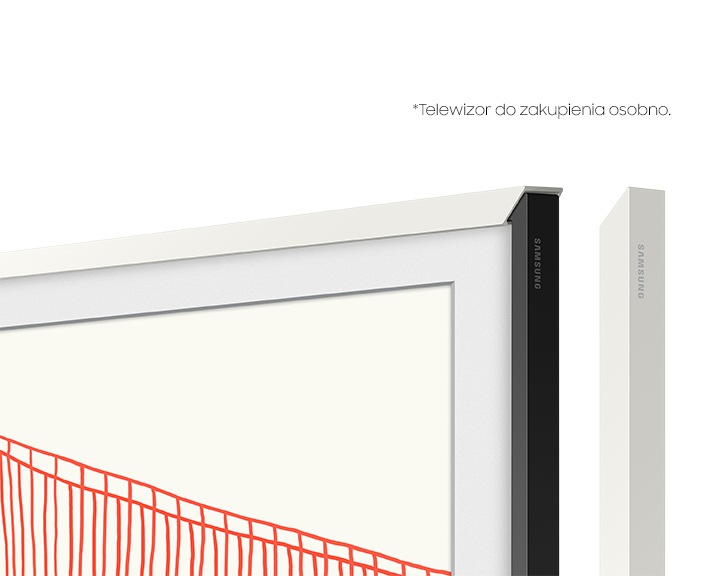 Zbliżenie na założony jenen element ramki The Frame w telewizorze Samsung 75 cali (VG-SCFA75WTCXC)