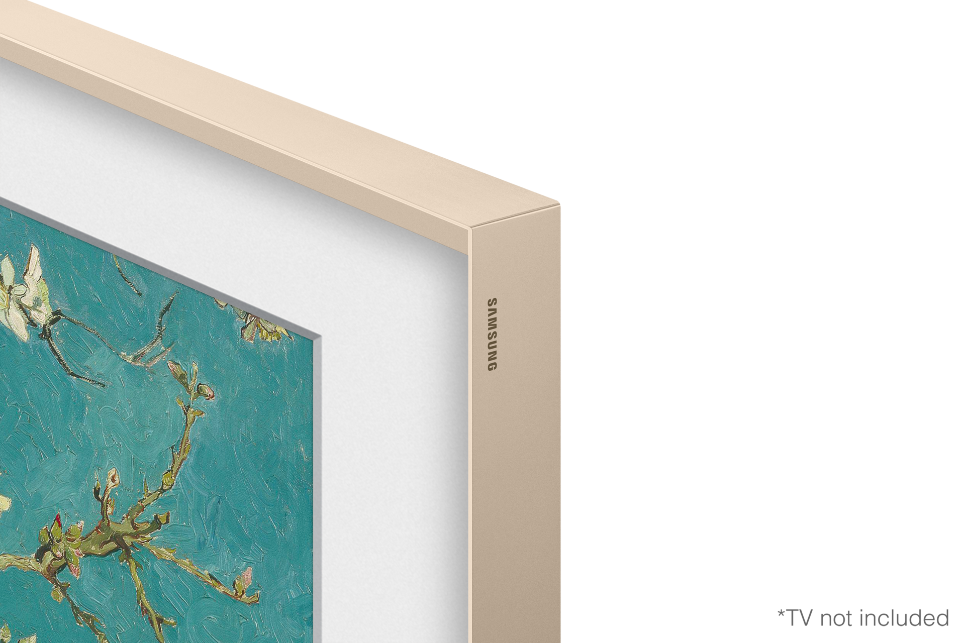 Samsung The Frame 85 cali w wymiennej ramce w kolorze Sand Gold (VG-SCFC85SGMXC) - zbliżenie na rant telewizora