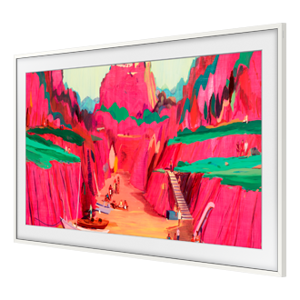 Telewizor Samsung The Frame 65” z wymienną ramką wiszący na ścianie (VG-SCFF65WTBXC) - widok po skosie w lewo