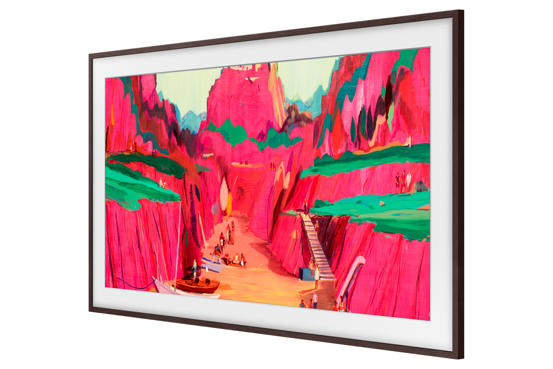 Telewizor Samsung The Frame i The Frame Pro 75" z wymienną ramką wiszący na ścianie (VG-SCFF75BWBXC) - widok po skosie w lewo