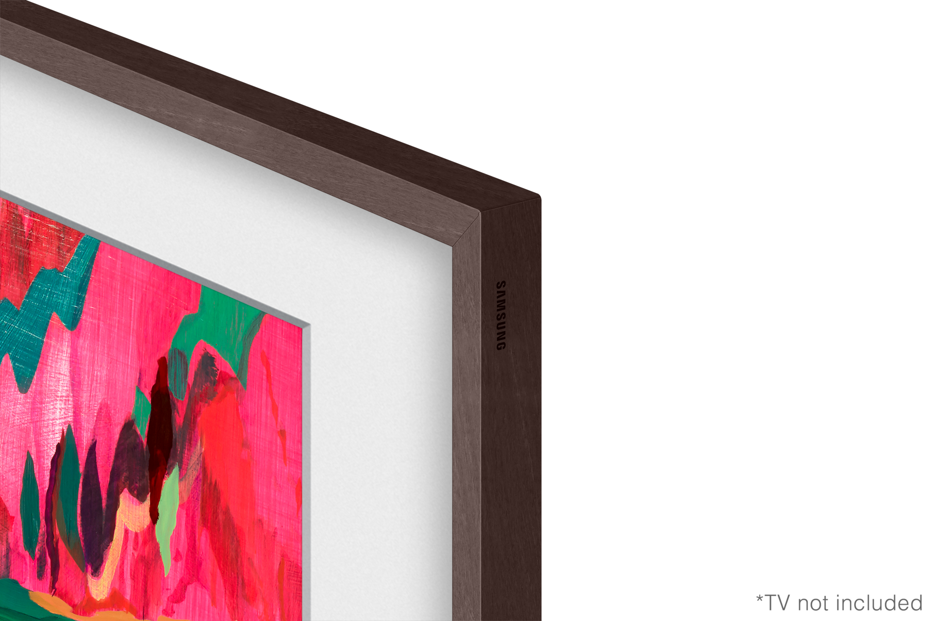 Samsung The Frame i The Frame Pro 75 cali w wymiennej ramce w kolorze Ciemne Drewno (VG-SCFF75BWBXC) - zbliżenie na rant telewizora