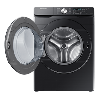 Widok na front otwartej czarnej pralki Samsung EcoBubble™ - WF18T8000GV