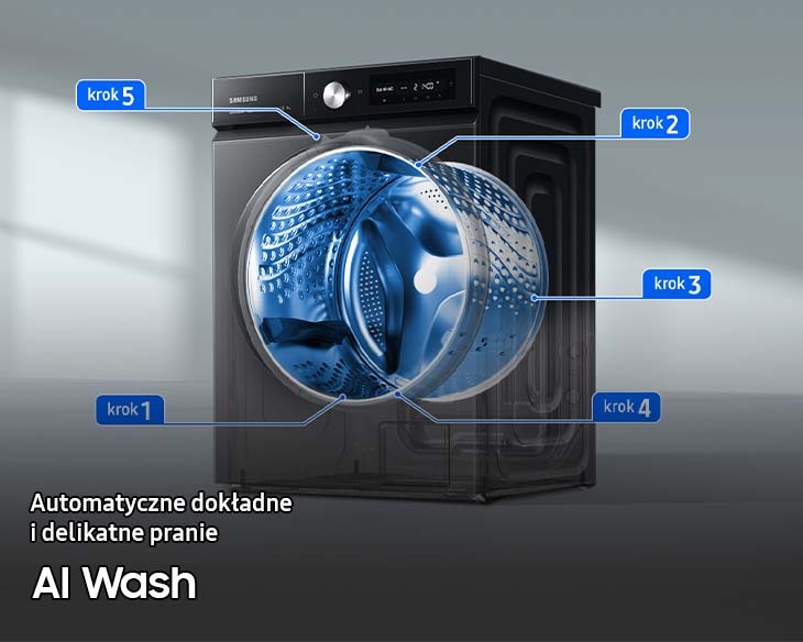 Pralka Bespoke AI™ QuickDrive™ WW11BB744DGBS6 z informacją o funkcji dopasowania parametrów prania dzięki AI Wash