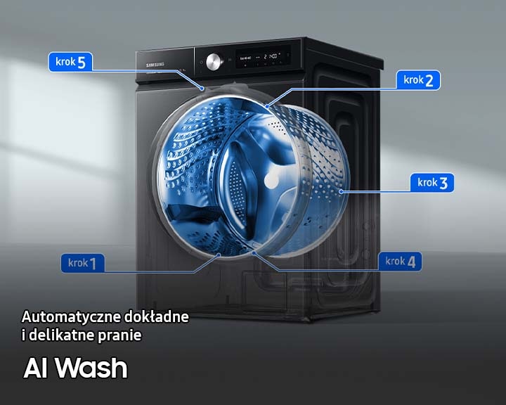 Pralka Bespoke AI™ QuickDrive™ WW11BB744DGBS6 z informacją o funkcji dopasowania parametrów prania dzięki AI Wash