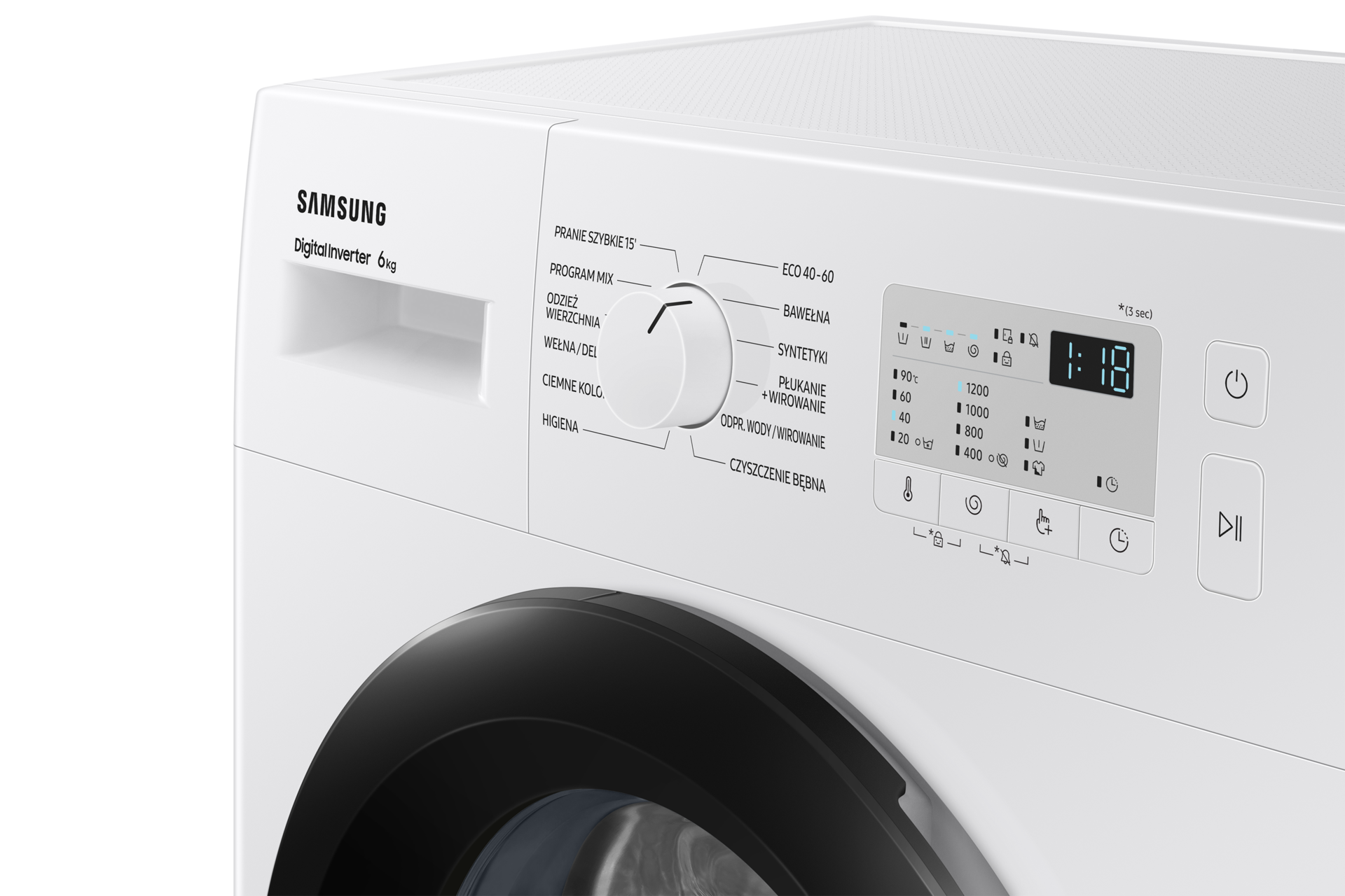 Wyświetlacz pralki Slim WW60A3120BH/EO po skosie