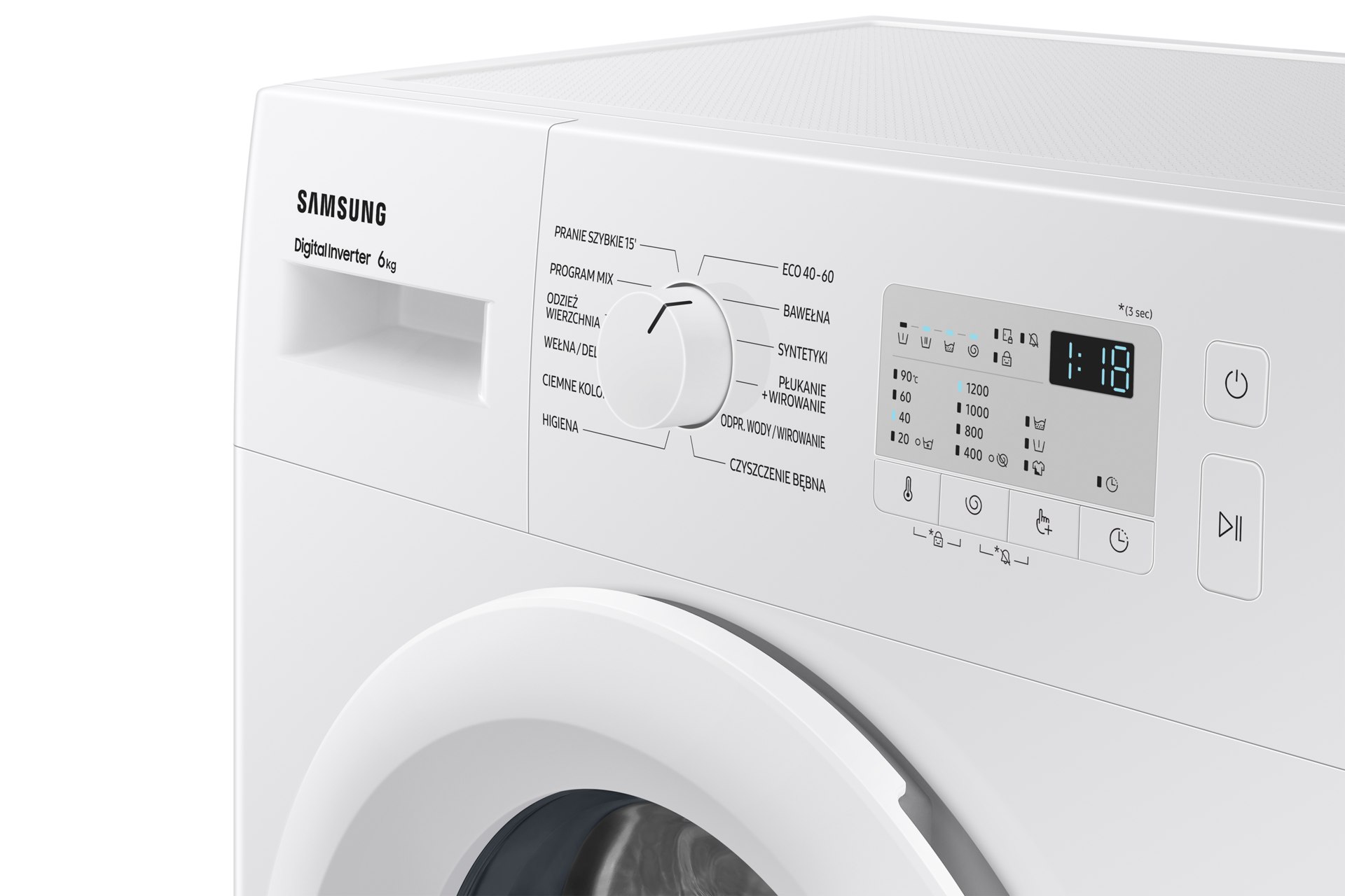 Wyświetlacz pralki Slim WW60A3120WH/EO po skosie