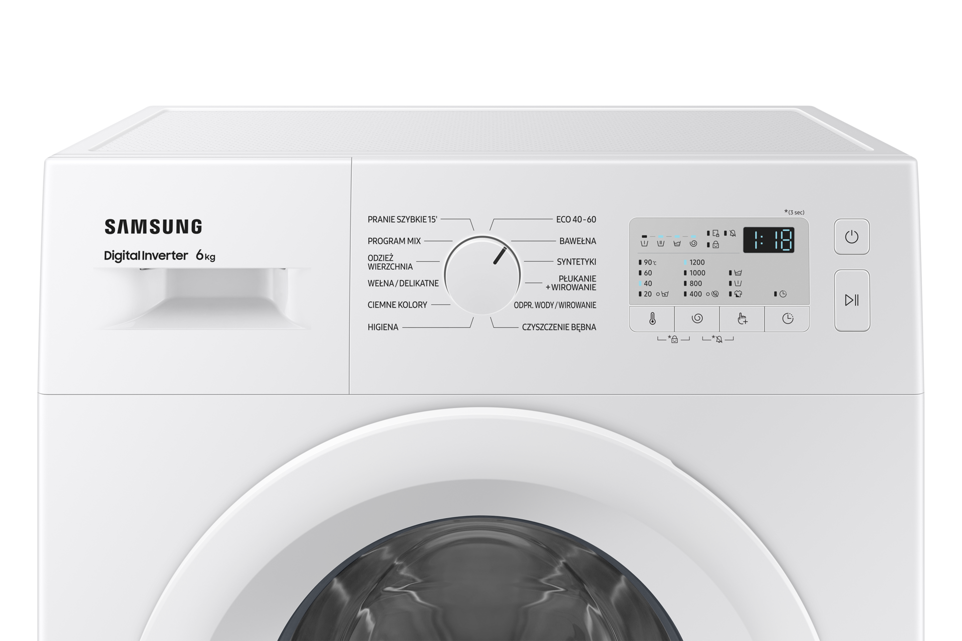 Wyświetlacz pralki Slim WW60A3120WH/EO przodem