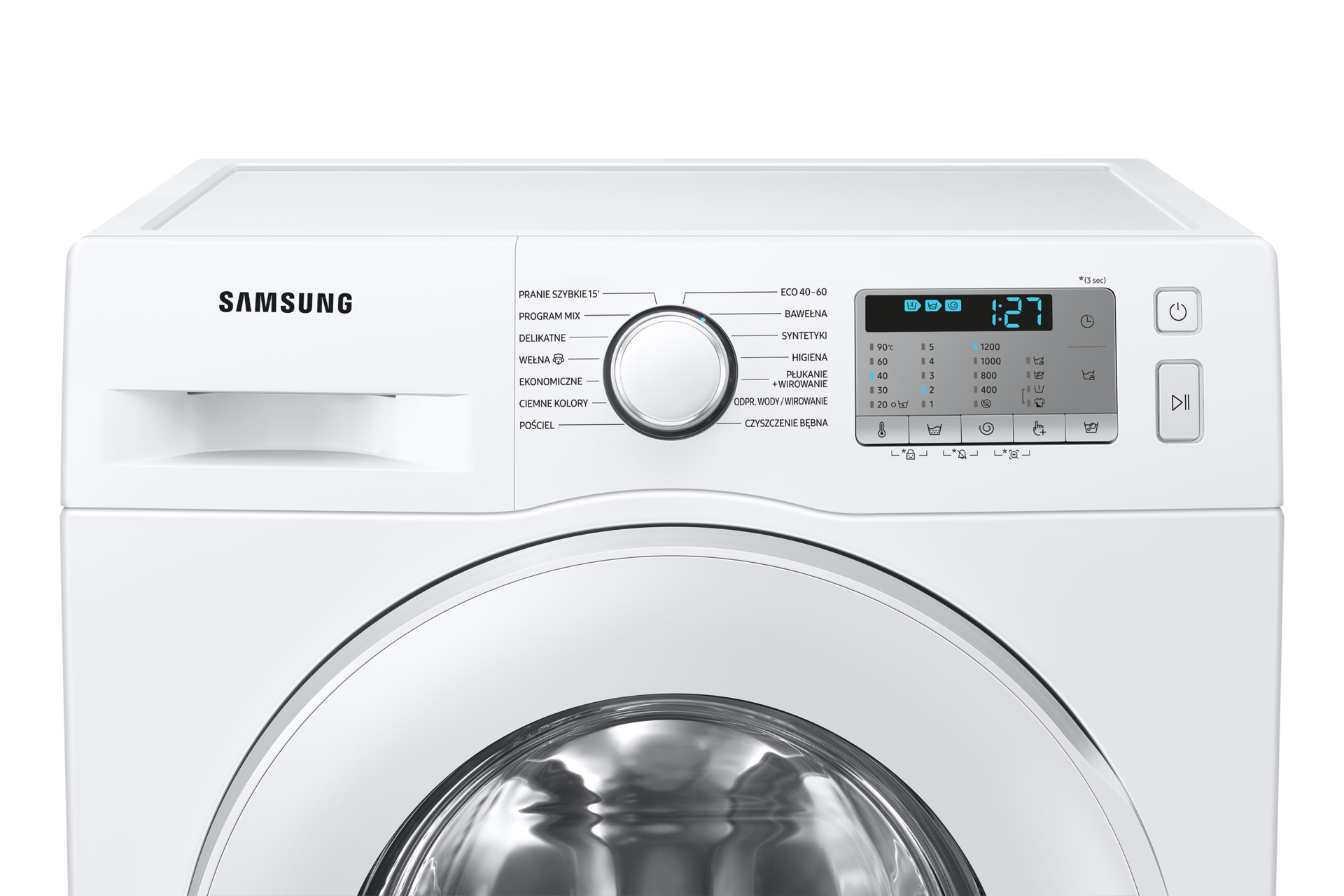 Góra pralki slim EcoBubble™ WW70AA126TH sfotografowana z przodu