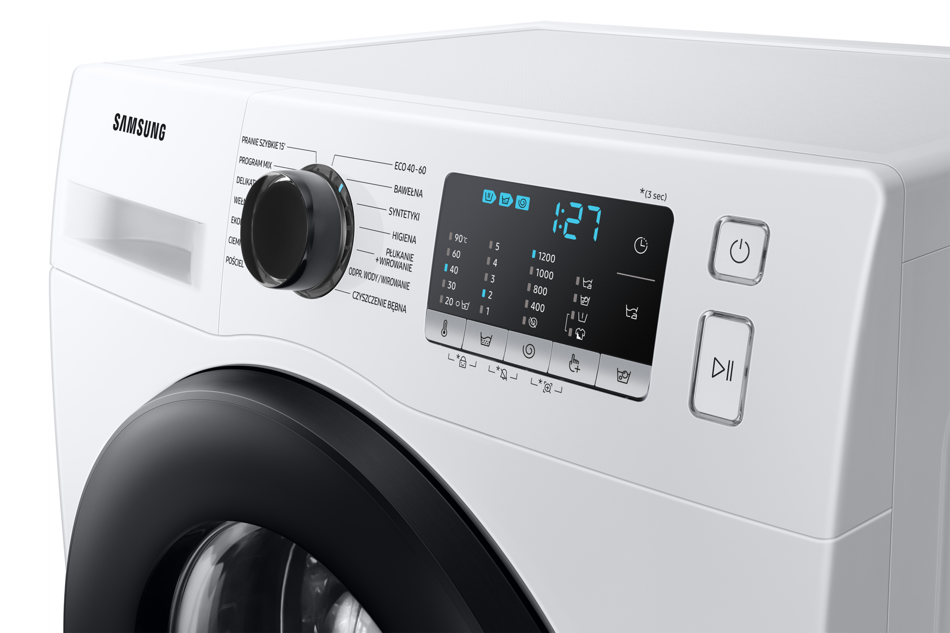 Pralka z technologią EcoBubble™, wersja slim, 8kg - WW80AA126AE - ujęcie na górę urządzenia zrobione pod kątem od strony ekranu