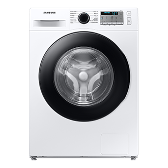 Pralka Samsung Slim WW80AA126AH widoczna z frontu, posiadająca technologię EcoBubble™ oraz ładowność 8 kg.