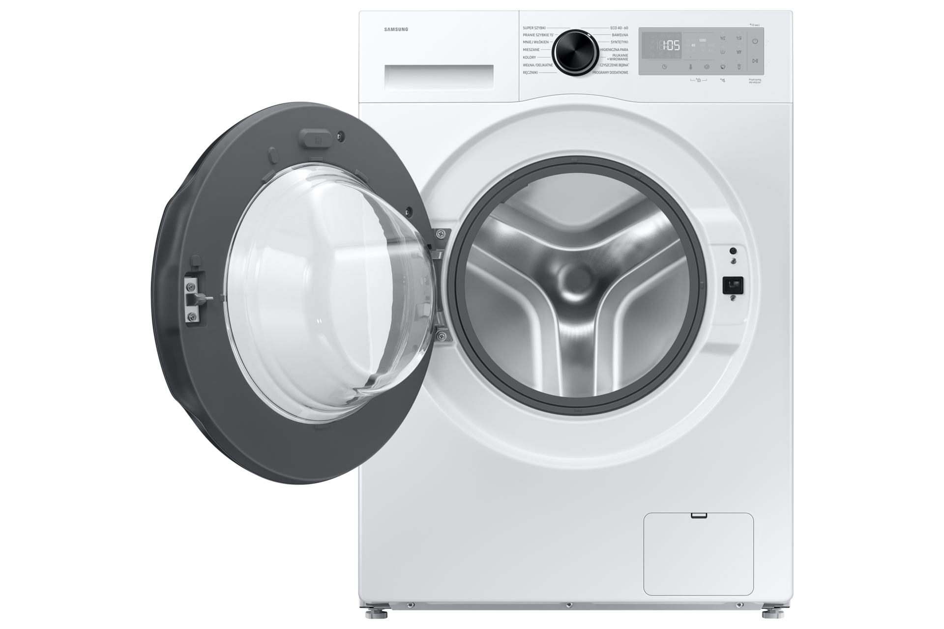 WW80FG5L32AHEO Pralka AI z technologią EcoBubble™ Slim 8kg widok z otwartymi drzwiczkami