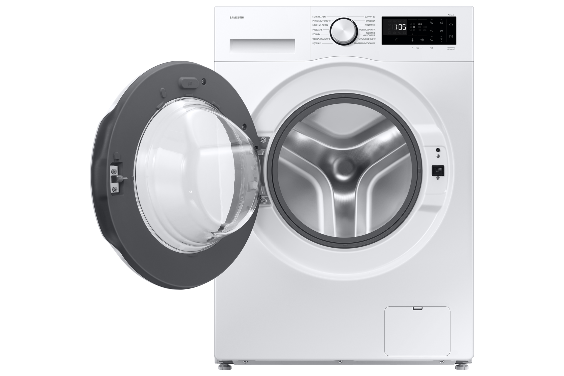 WW80FG5L32TEEO Pralka AI z technologią EcoBubble™ Slim 8kg widok z otwartymi drzwiczkami